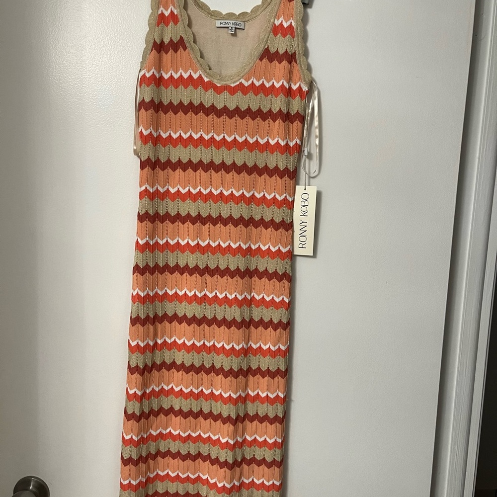 Ronny Kobo Collection Orange Cream Sheath Midi Dress